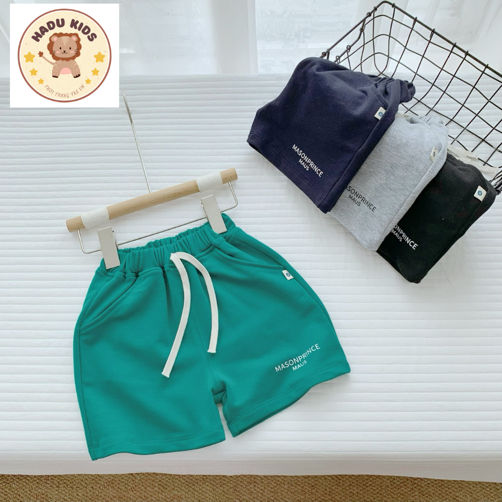 Quần đùi bé trai, quần đùi cho bé chất cotton da cá in chữ MASON mềm mịn, đường may xịn sò - HADU KIDS 11-27kg