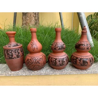 Bình rượu Gốm Bát Tràng 500ml hàng Cao Cấp Đắp Nổi Họa tiết Trống Đồng