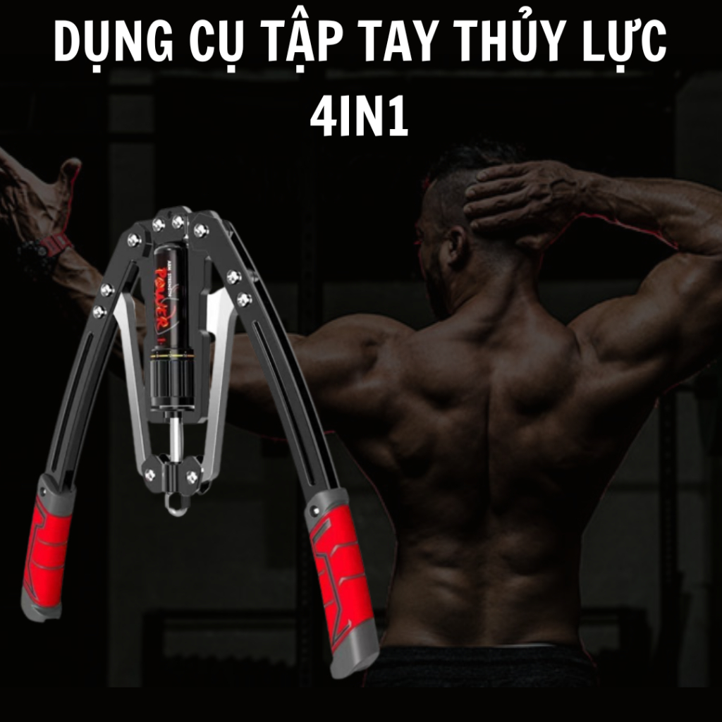 Dụng cụ tập tay thủy lực 4in1 điều chỉnh sức mạnh từ 10-200kg, hỗ trợ tập thể hình an toàn