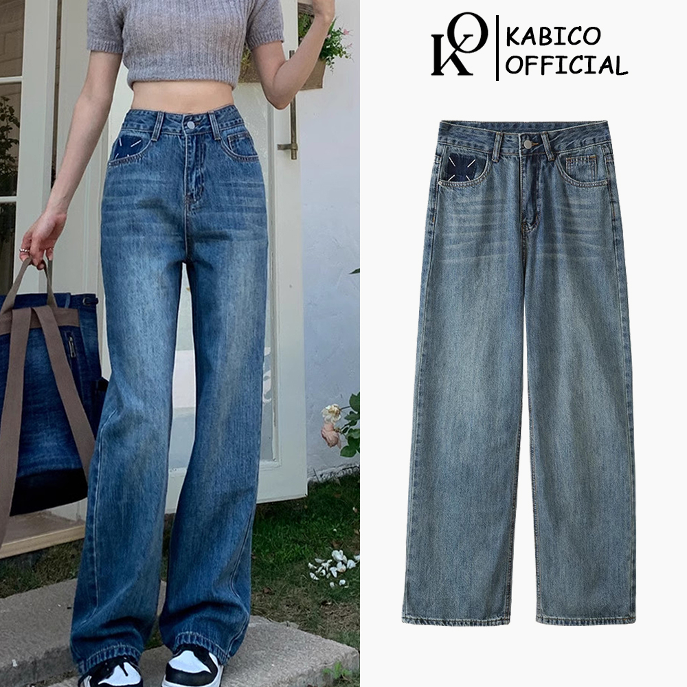[Mã FADEP2212 giảm 10k đơn từ 99k] Quần jean nữ Kabico dài ống rộng, quần jean baggy cạp cao dáng suông phong cách K43