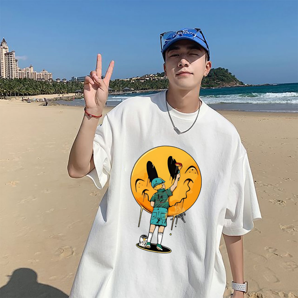 Áo thun nam nữ mặt cười d.rew house cực chất trẻ trung năng động form rộng chất vải cotton co giãn thoáng mát