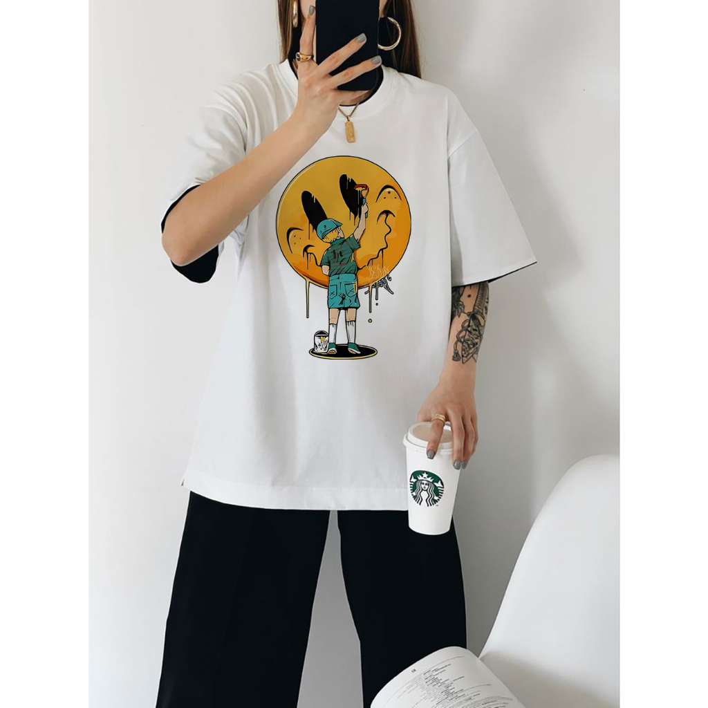 Áo thun nam nữ mặt cười d.rew house cực chất trẻ trung năng động form rộng chất vải cotton co giãn thoáng mát