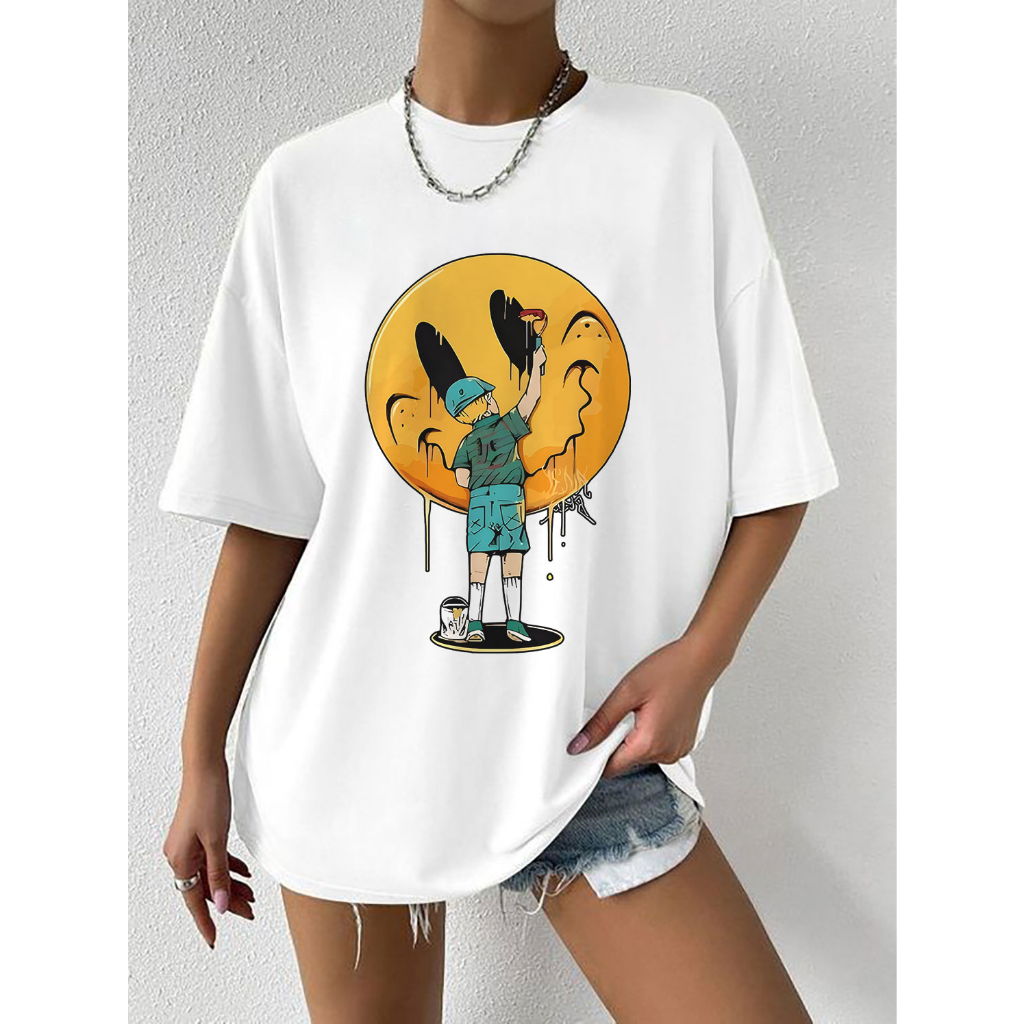 Áo thun nam nữ mặt cười d.rew house cực chất trẻ trung năng động form rộng chất vải cotton co giãn thoáng mát