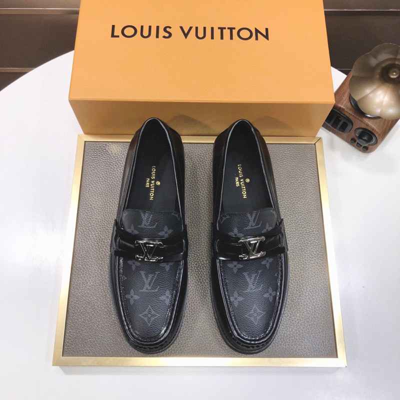 Giày lười nam cao cấp, giày loafer nam LV hàng hiệu, da trơn, đế cao, hoa văn  – STORE III