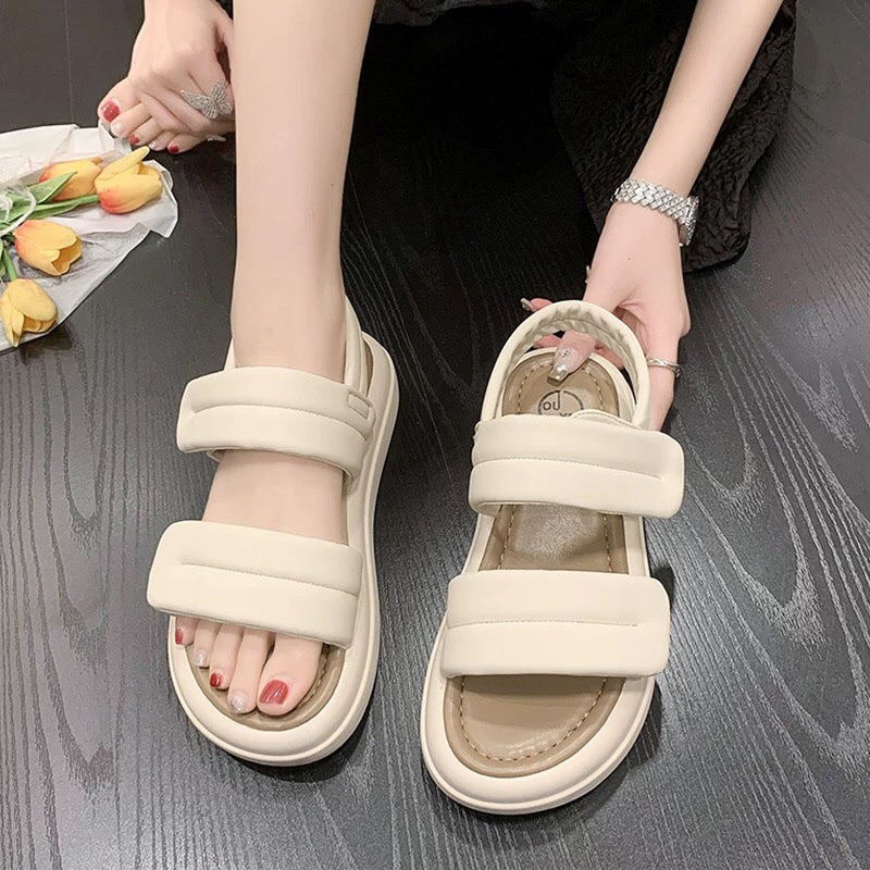 SANDAL 2 QUAI DA ĐẾ CAO 4CM PHỐI MÀU THỜI TRANG CÁ TÍNH