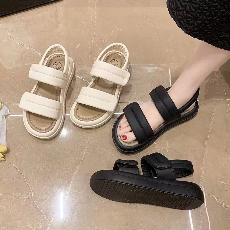 SANDAL 2 QUAI DA ĐẾ CAO 4CM PHỐI MÀU THỜI TRANG CÁ TÍNH