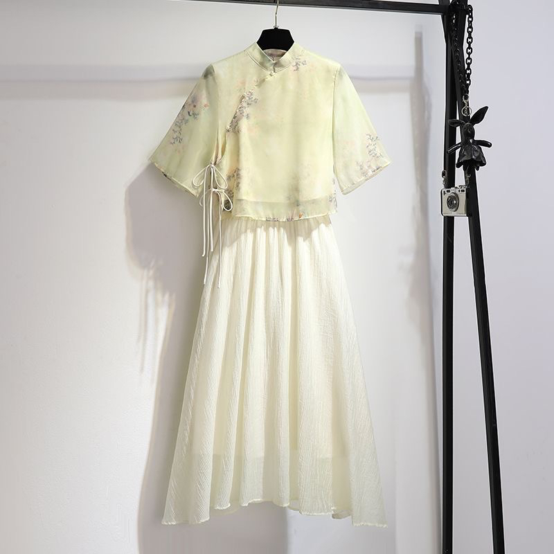 Set Hán phục áo dài cách tân váy chân dài xinh phong cách retro trung Hoa xưa