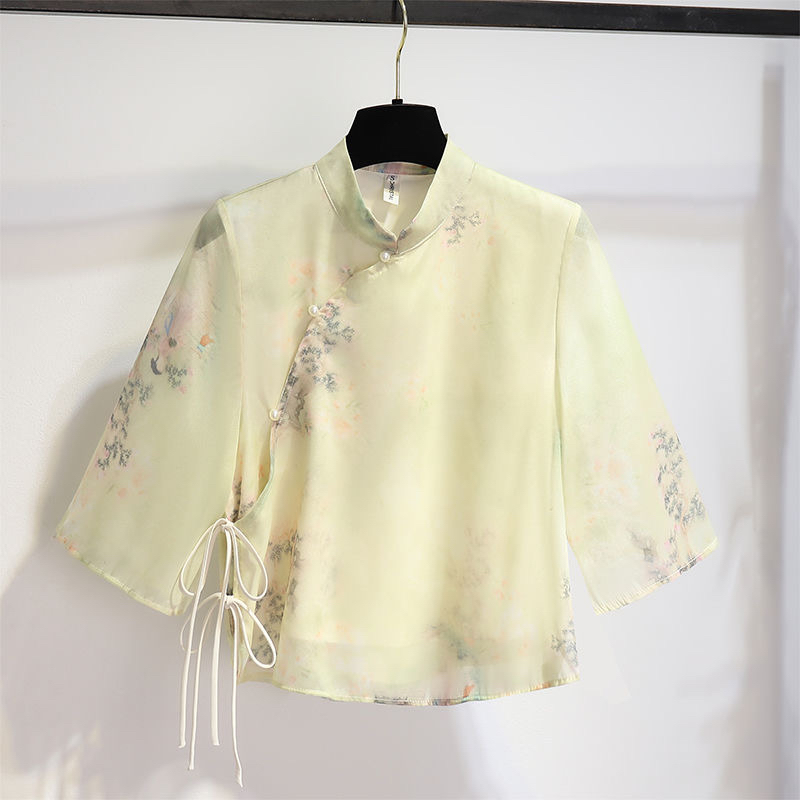 Set Hán phục áo dài cách tân váy chân dài xinh phong cách retro trung Hoa xưa