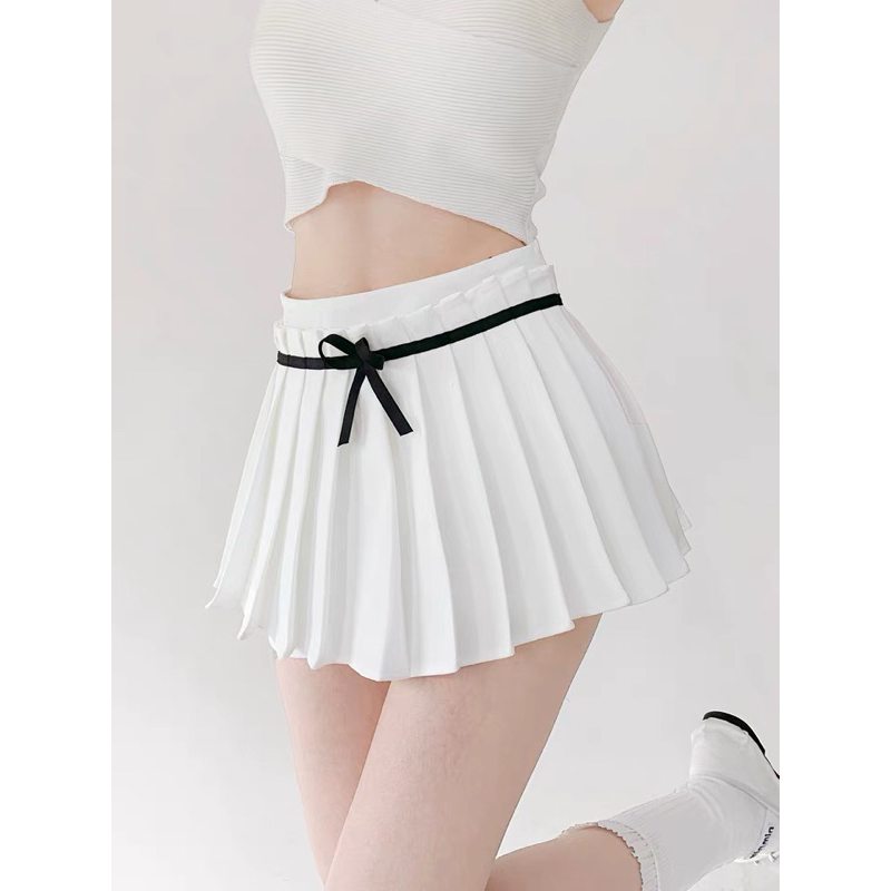 Quần culottes ngắn giả váy xếp ly đai nơ nữ tính DoA378
