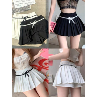 Quần culottes ngắn giả váy xếp ly đai nơ nữ tính DoA378
