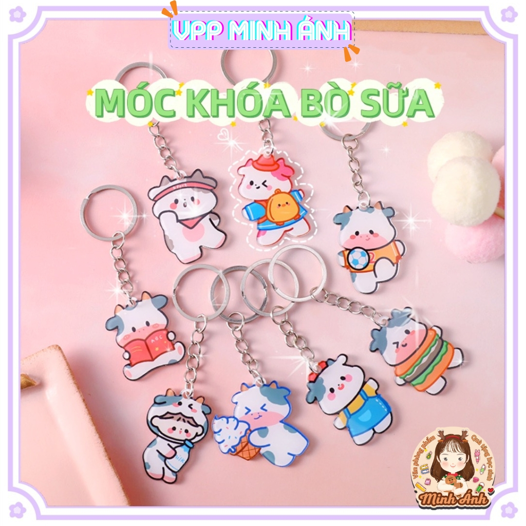 Móc khóa bò sữa nhựa mica cao cấp đeo balo, cặp xách, túi xách siêu xinh, làm quà tặng, quà lưu niệm văn phòng phẩm