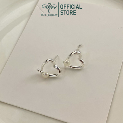 Khuyên tai bạc nữ TLEE trái tim gắn một viên trai nữ tính TLEE JEWELRY B0464