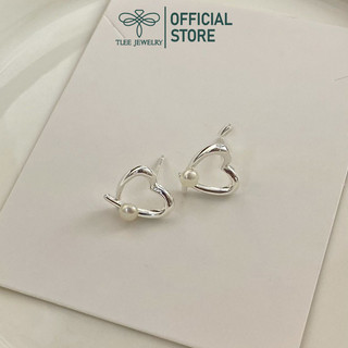Khuyên tai bạc nữ tlee trái tim gắn một viên trai nữ tính tlee jewelry
