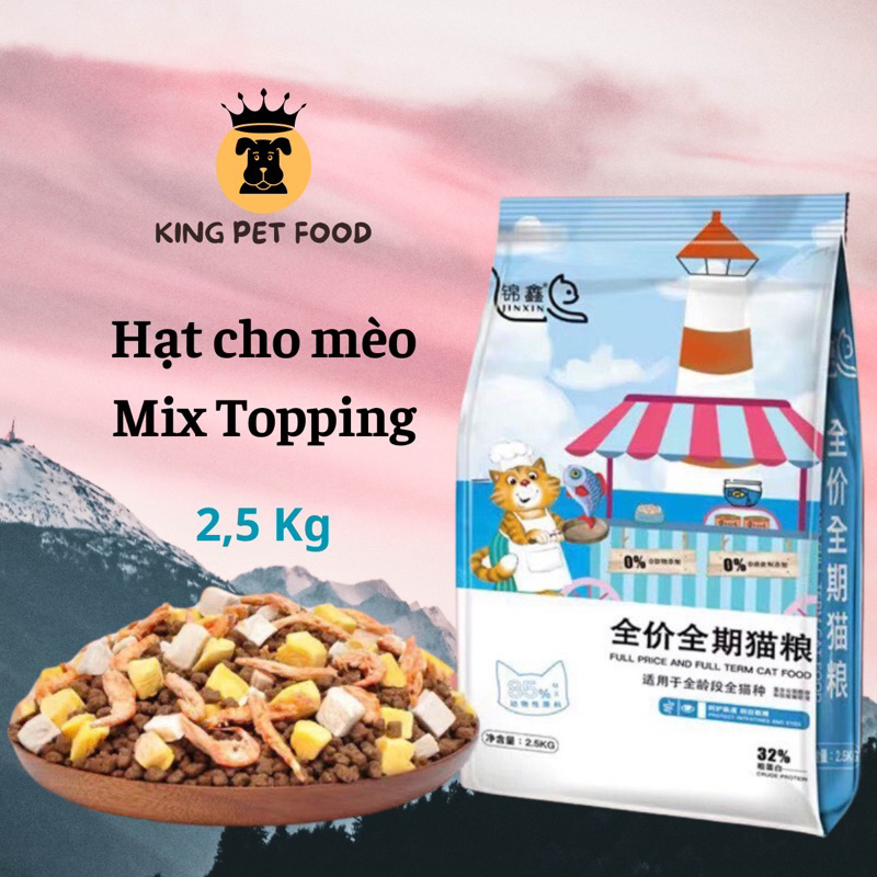 Hạt cho mèo, mix nhiều topping 2.5kg zin