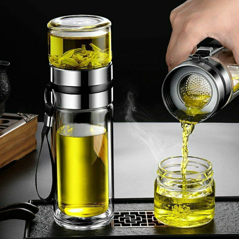 Bình pha trà thuỷ tinh 2 lớp giữ nhiệt có lõi lọc inox 304