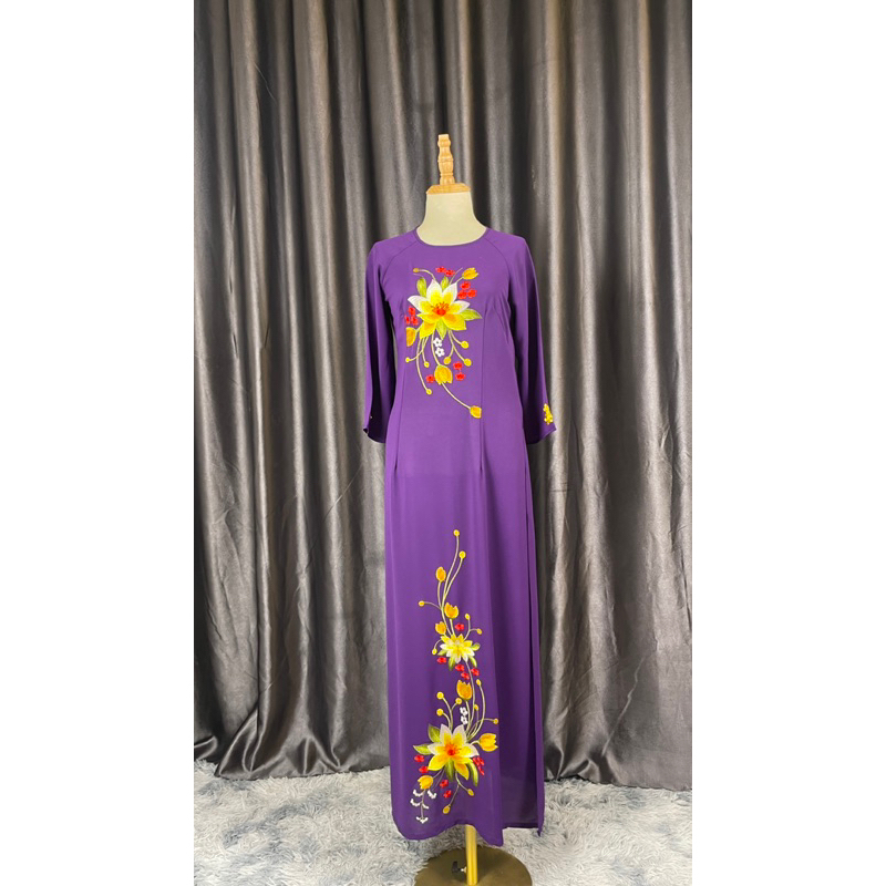 Bộ áo dài tằm ý thêu Hoa Lan