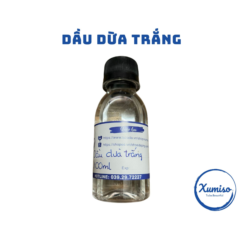 Dầu dừa trắng ép lạnh - Coconut Oil - Dầu thiên nhiên dưỡng da- Nguyên liệu mỹ phẩm - Xumiso 100mL
