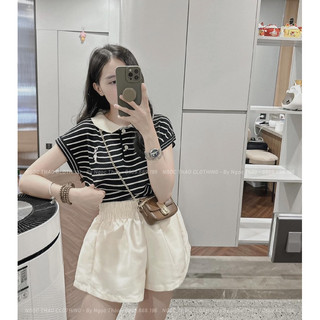 Áo len kẻ cổ bẻ thêu thỏ