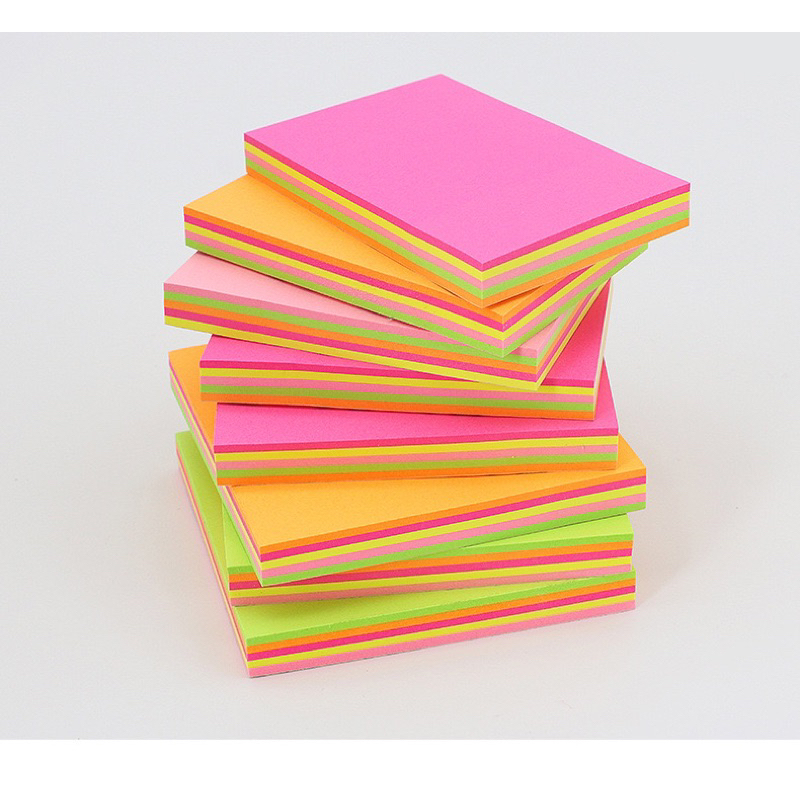 Set 100 tờ giấy note, giấy ghi chú, giấy nhớ màu neon có keo dán size 3x2, 3x3, 3x4, 3x5 inch