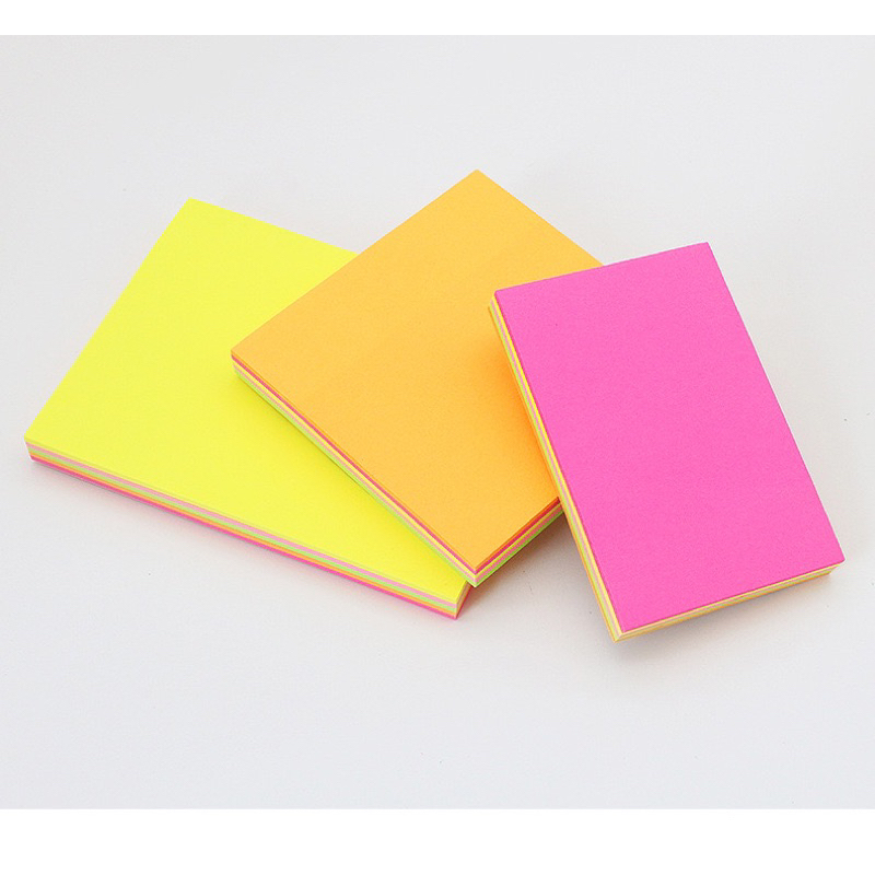 Set 100 tờ giấy note, giấy ghi chú, giấy nhớ màu neon có keo dán size 3x2, 3x3, 3x4, 3x5 inch