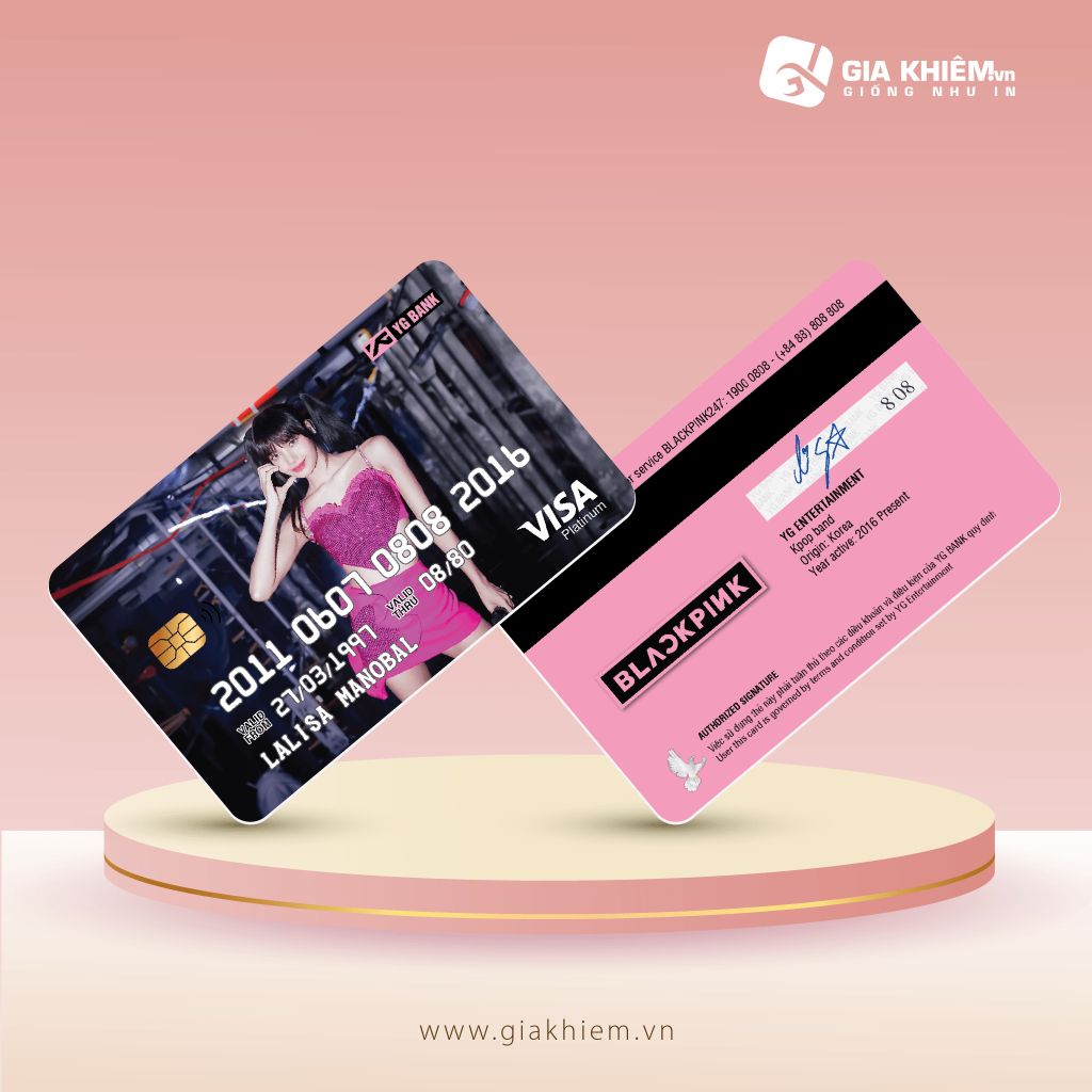 Thẻ bơi BLACKPINK VISA PLATINUM dập nổi tên số dày như thẻ ATM CCCD Nền kim tuyến