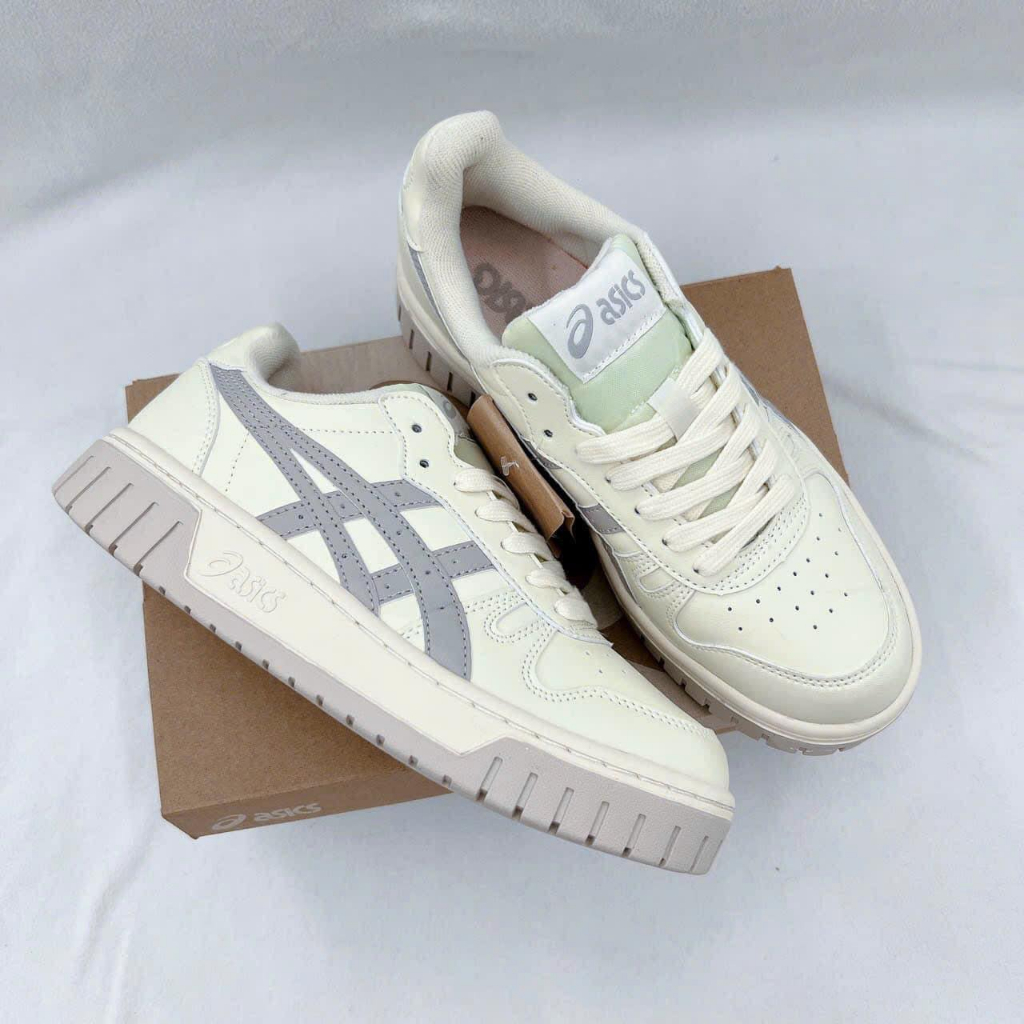 Giày Thể Thao Asics Court Mz Cream Black Gum Màu Kem Vạch Đen Phong Cách Vintage Phù Hợp Cả Nam Và Nữ