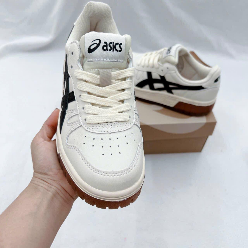 Giày Thể Thao Asics Court Mz Cream Black Gum Màu Kem Vạch Đen Phong Cách Vintage Phù Hợp Cả Nam Và Nữ