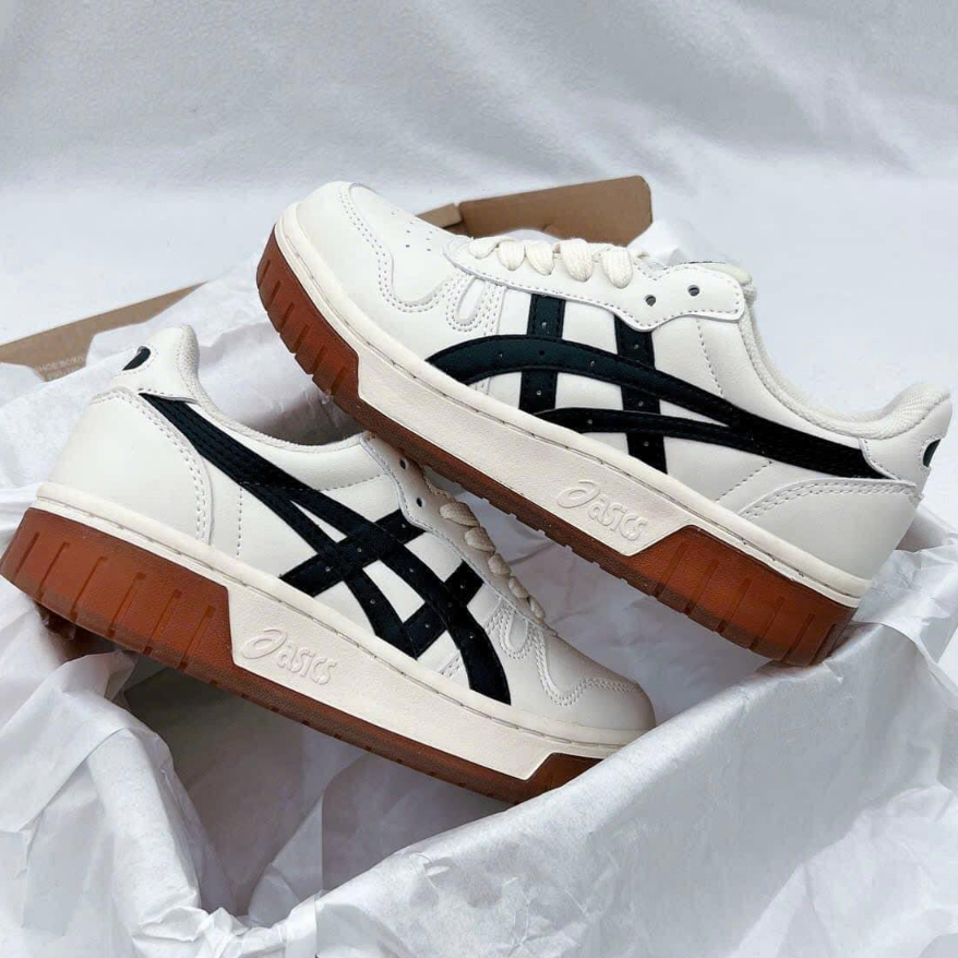 Giày Thể Thao Asics Court Mz Cream Black Gum Màu Kem Vạch Đen Phong Cách Vintage Phù Hợp Cả Nam Và Nữ