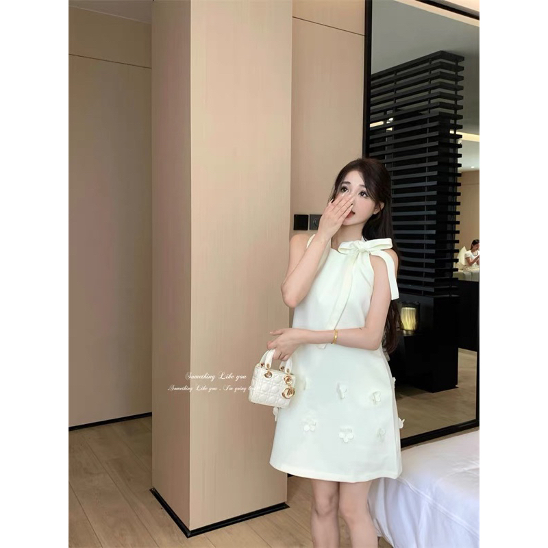 Váy trắng hoa nơ vai HANNY