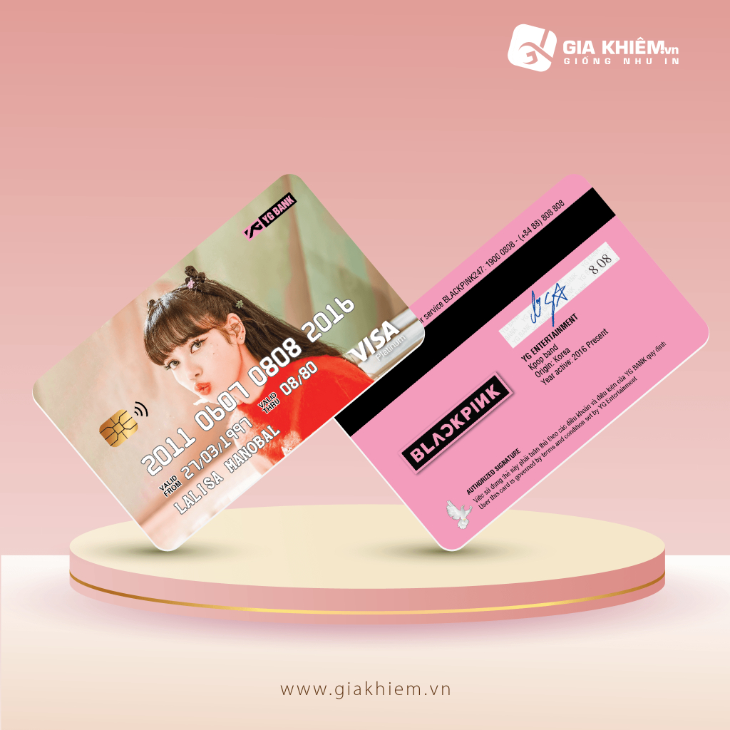 Thẻ bơi BLACKPINK VISA PLATINUM dập nổi tên số dày như thẻ ATM CCCD Nền kim tuyến