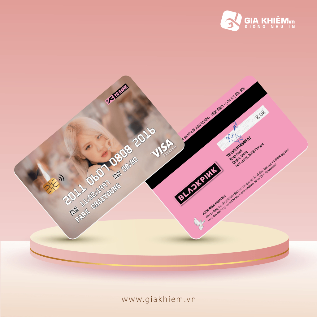 Thẻ bơi BLACKPINK VISA PLATINUM dập nổi tên số dày như thẻ ATM CCCD Nền kim tuyến