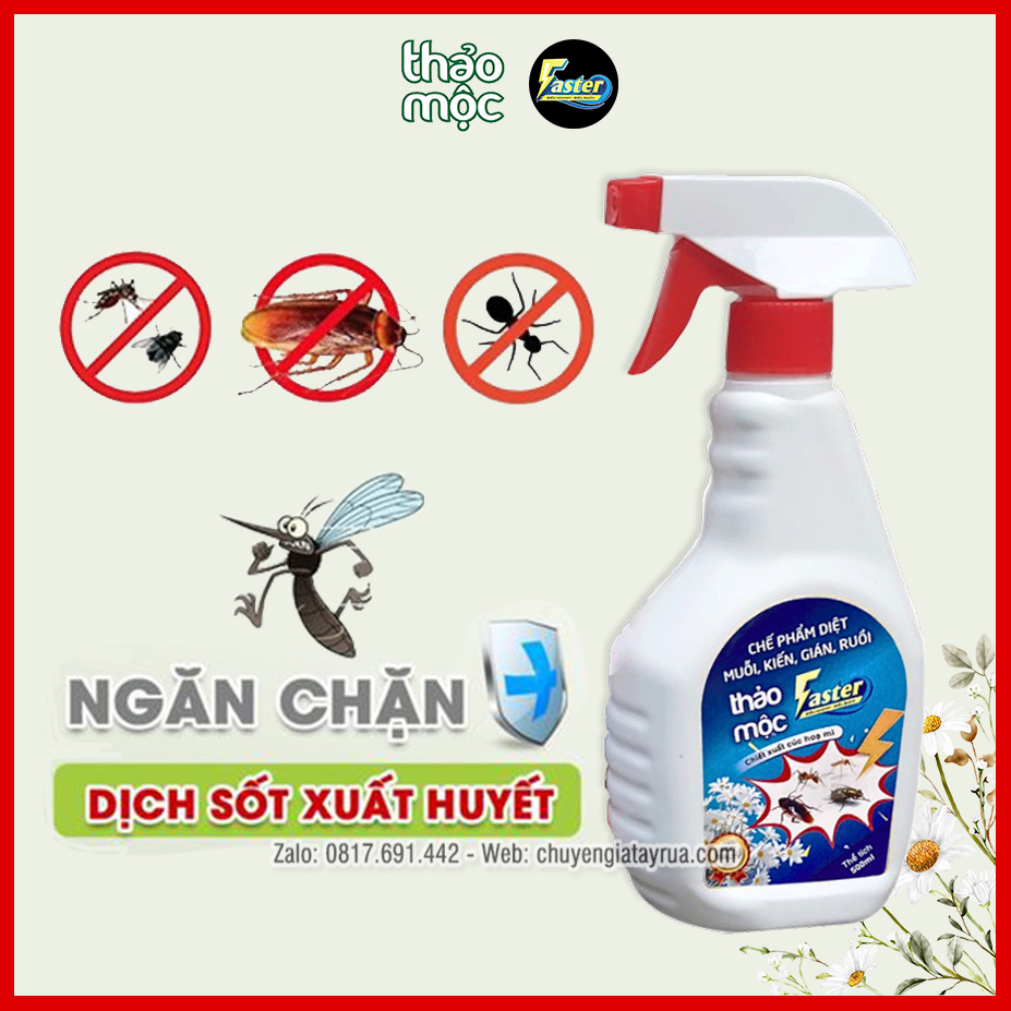 (Sinh Học) Chai Xịt Diệt Muỗi, Kiến, Côn Trùng An Toàn, Hiệu Quả, Thân Thiện, Hương Quế Dễ Chịu Chai Lớn Faster 500ml