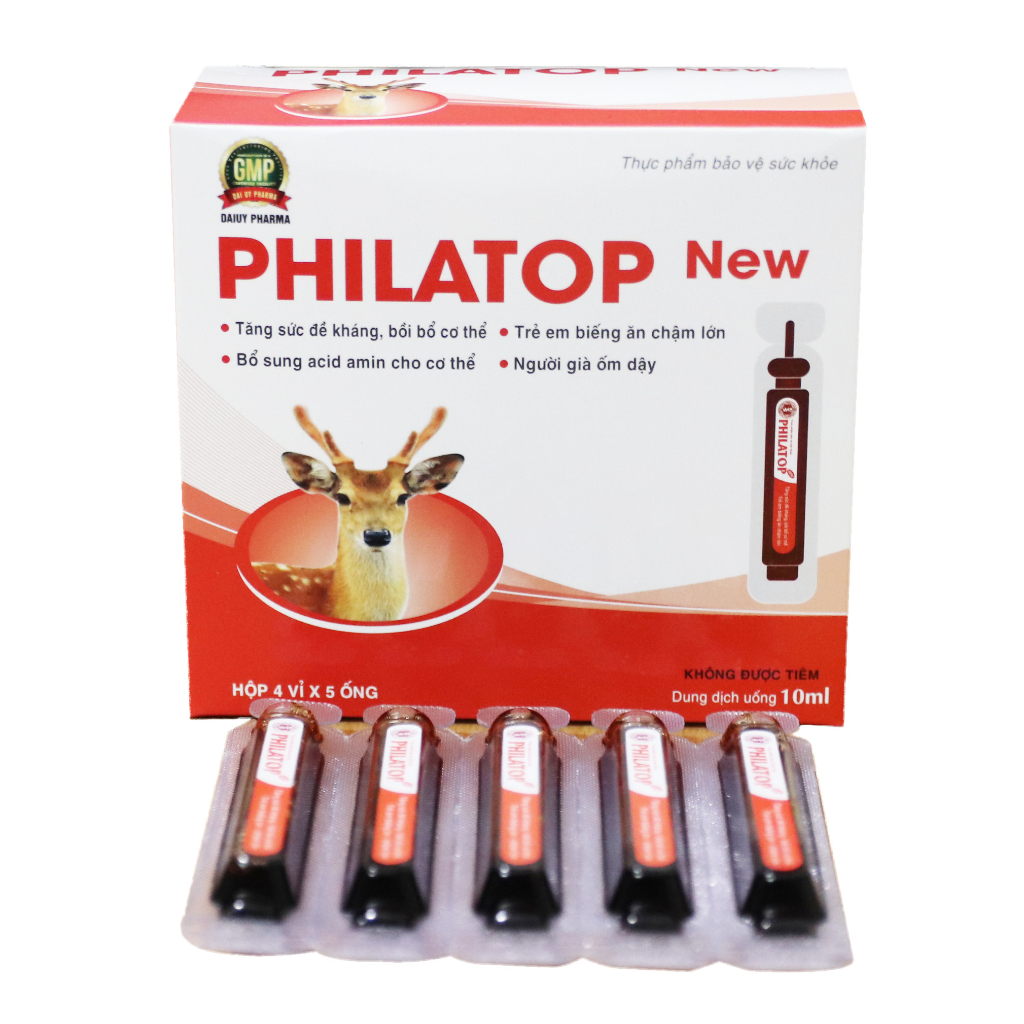 PHILATOP NEW ống nhựa Đại Uy, cho trẻ em biếng ăn chậm lớn còi xương, người già đề kháng kém (hộp 20 ống)