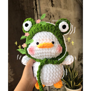 Gấu Bông Vịt Đội Mũ Ếch bằng len cao to 28cm ( Ảnh thật)