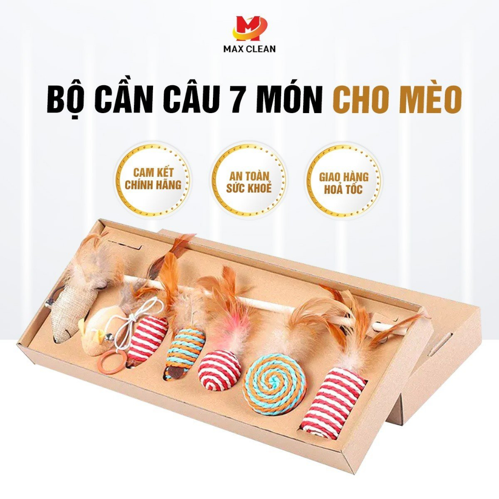 Bộ cần câu, đồ chơi 7 món cho mèo Max Clean