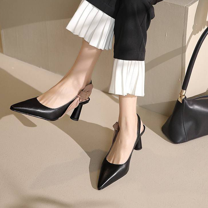 Giày cao gót nữ mũi nhọn 7 phân hở gót đế trụ sang chảnh, giày bít mũi hottrend 2023 VINA STORE mã S41