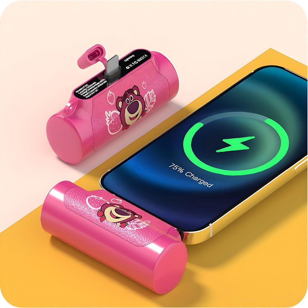 Sạc dự phòng mini gấu dâu, pin sạc dự phòng Disney, pin dự phòng không dây sạc nhanh màn hình Led cắm trực tiếp