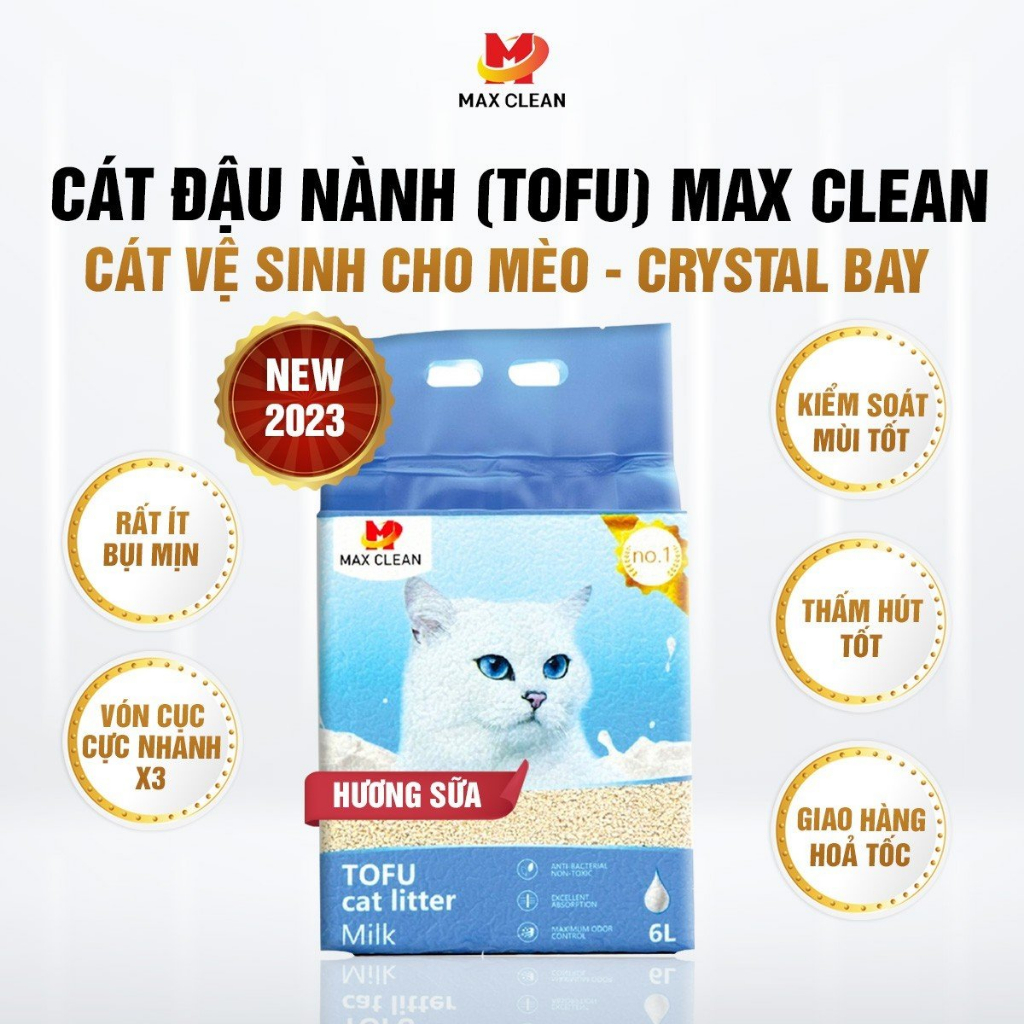 Cát vệ sinh cho mèo Max Clean, Cát đậu nành mùi sữa hạt nhuyễn 2,5 kg 6 lít - Max Clean