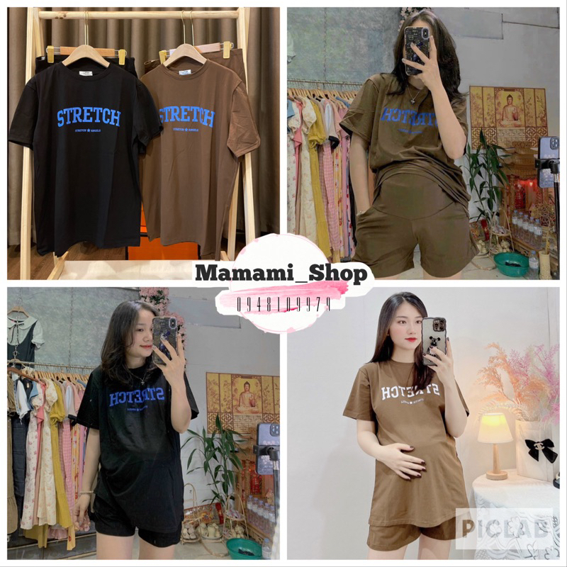 Bộ Đồ Bầu Mặc Nhà Cotton Cộc In Chữ (Hàng loại 1)