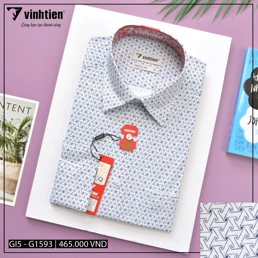 Áo Sơ Mi Dài Tay Hoạ Tiết Vải Bamboo Form Regular Vĩnh Tiến 465