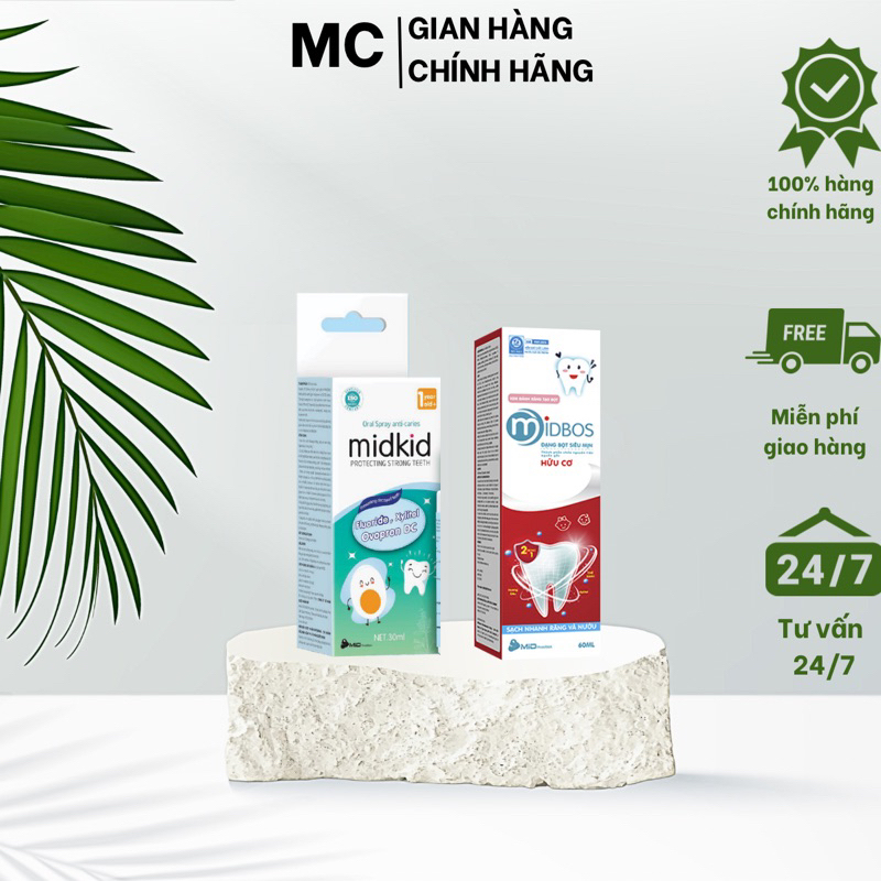 Bộ  Đôi Chăm Sóc Răng Miệng Xịt Chống Sâu Răng MIDKID + Bọt Đánh Răng Hữu Cơ MIDBOS