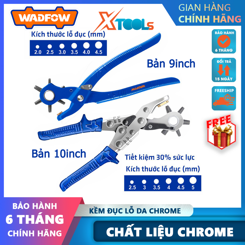 Kềm đục lỗ da 9-10inch kích thước lỗ đục 2-5mm chất liệu 40Cr hàn cứng tay cầm công thái học
