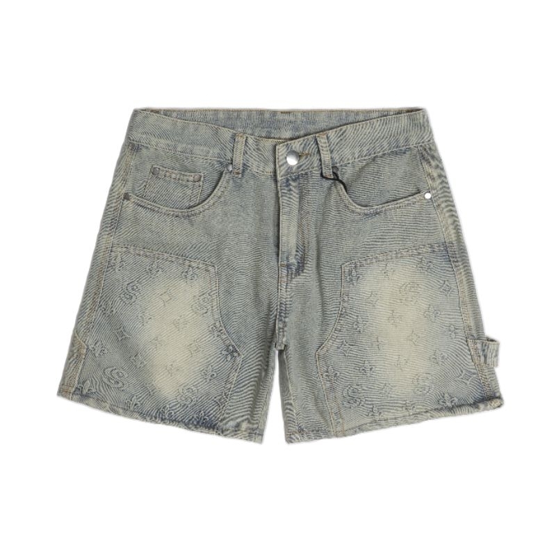 [SMAKER] Quần đùi nam kiểu thể thao, quần short vải jeans -EMBOSSED LOGOS SHORT JEANS