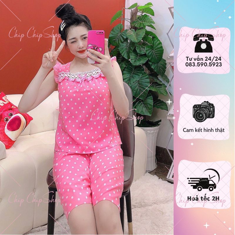 💗Set Lửng chấm bi phối ren cổ áo mặc nhà , siêu kute , đáng yêu Chipchip90 S00708