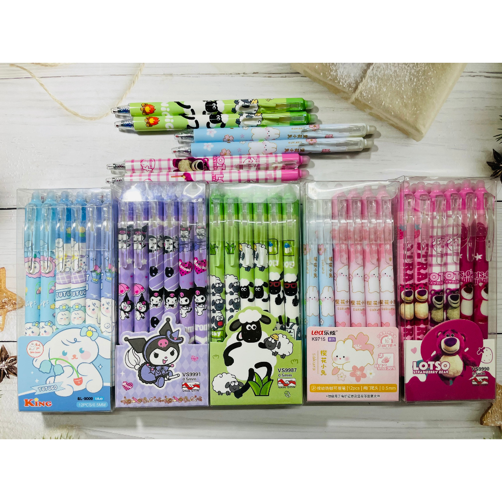 Bút Mực Tím Xóa Gấu Dâu, Bút Có Đầu Bôi, Bút Mực Gel Xóa Được Kuromi, Bút Mực Tẩy Được Đôrêmon, Bút Mực Xanh Xóa Được
