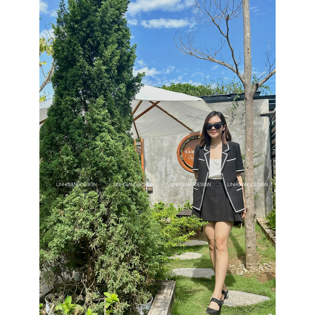 Áo vest ngắn tay 2 lớp viền thời trang nữ cao câp