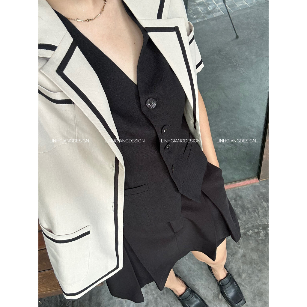 Áo vest ngắn tay 2 lớp viền thời trang nữ cao câp