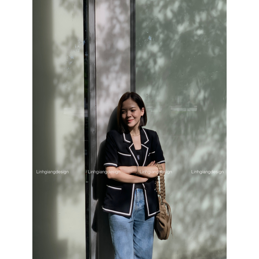 Áo vest ngắn tay 2 lớp viền thời trang nữ cao câp