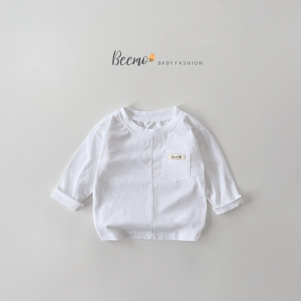 Áo phông Beemo cho bé trai, dài tay phối túi mác basic, đa dạng màu, vải cotton mềm mại mặc thu đông 23301A