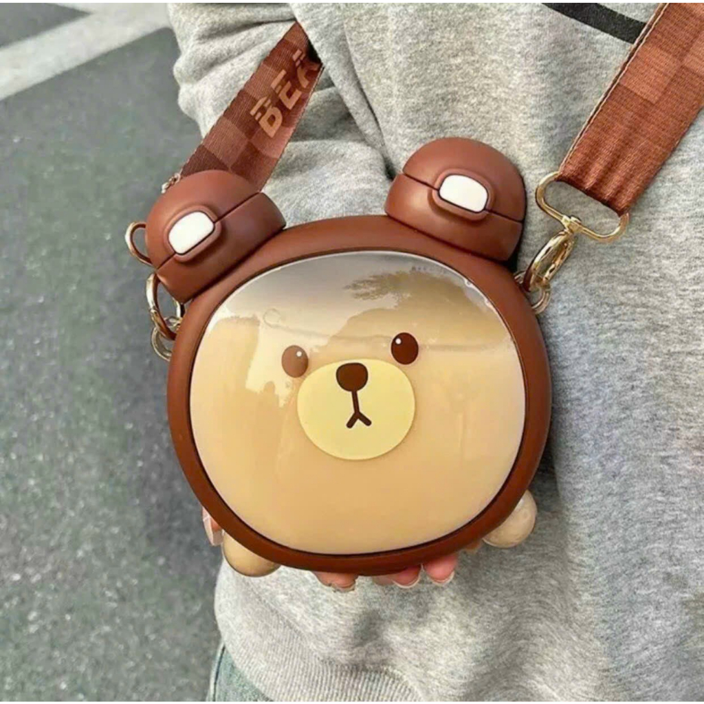 Bình đựng nước  hình gấu cute, phong cách Hàn Quốc mẫu mới  Với thiết kế đặc biệt 2 đường uống dung tích 750ml